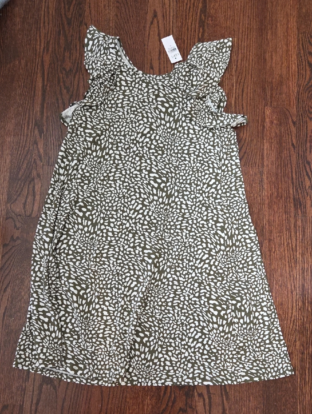 LOFT Olive Green and White Flutter Sleeve Dress -NWT